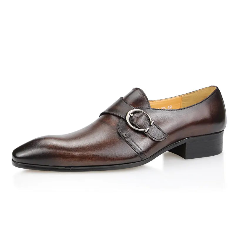 EliteStep Mens Genuine Leather Wedding Shoes Buckled Monk Strap Formal Loafers For Grooms