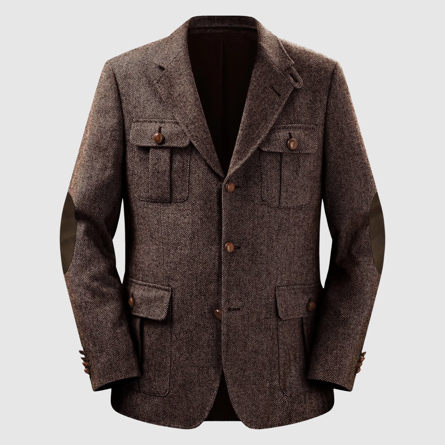 Street-Wave Herringbone Patch Pocket Tailored Men's Blazer For Autumn Winter Weddings