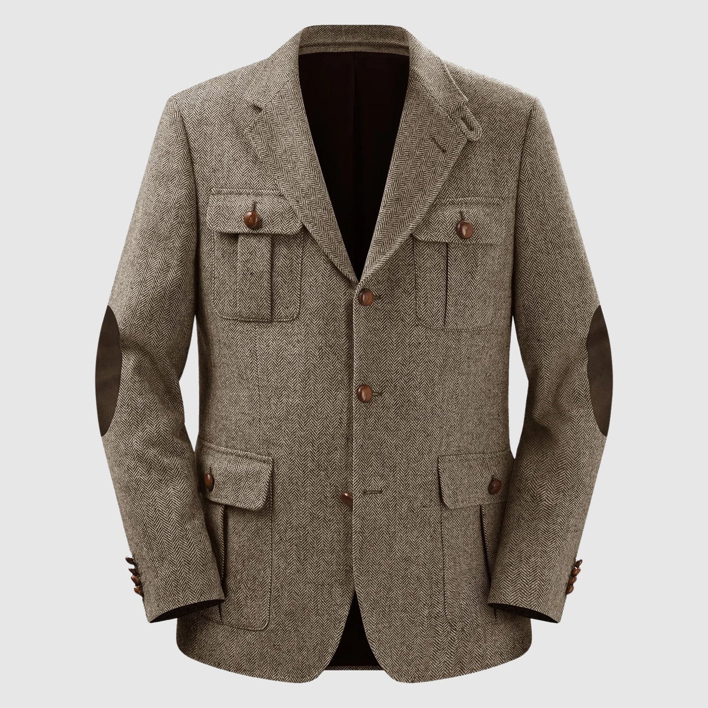 Street-Wave Herringbone Patch Pocket Tailored Men's Blazer For Autumn Winter Weddings