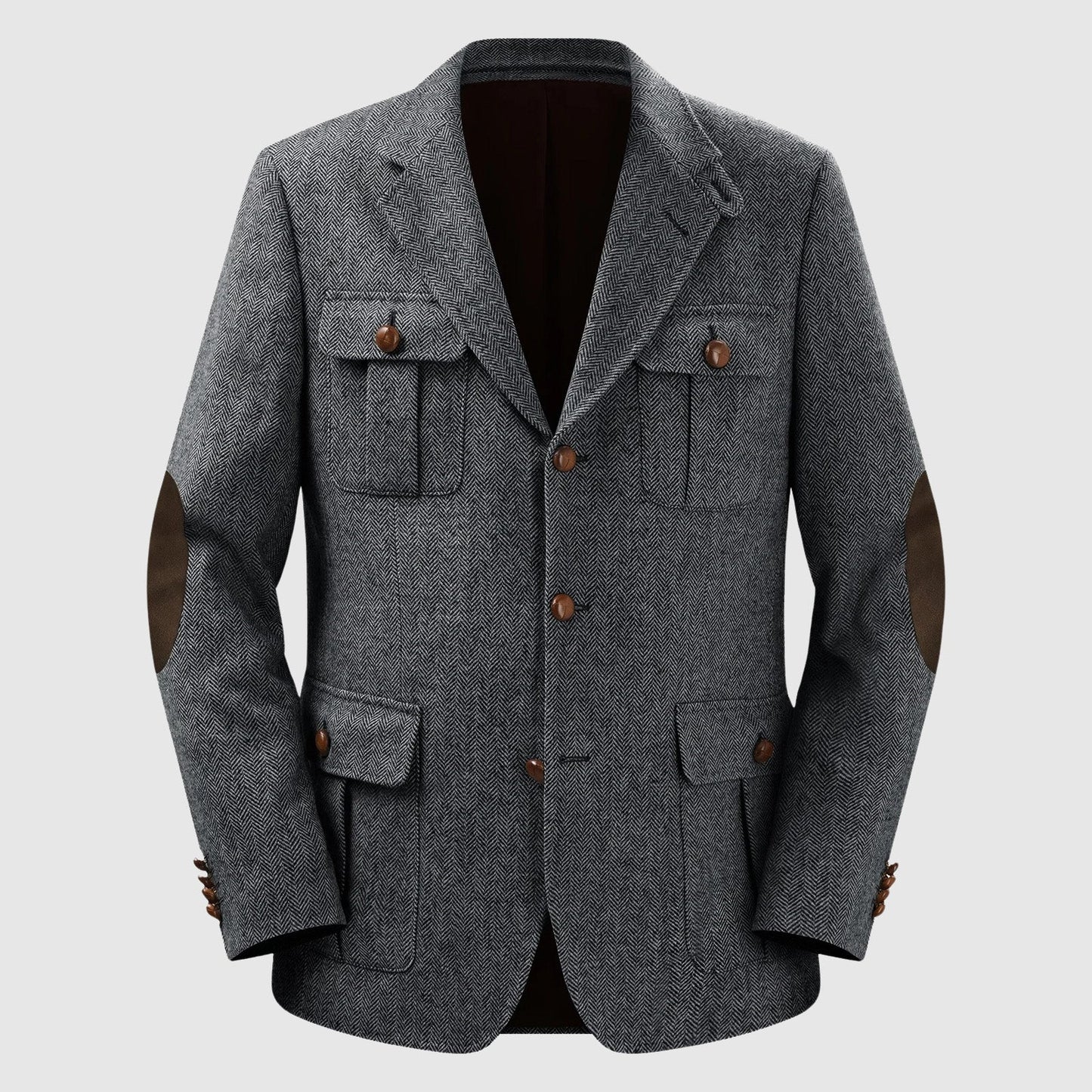 Street-Wave Herringbone Patch Pocket Tailored Men's Blazer For Autumn Winter Weddings