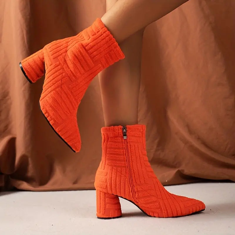 Street-Wave Pointed Toe Ankle Boots With Side Zipper Chic Chunky Heel For Women Everyday