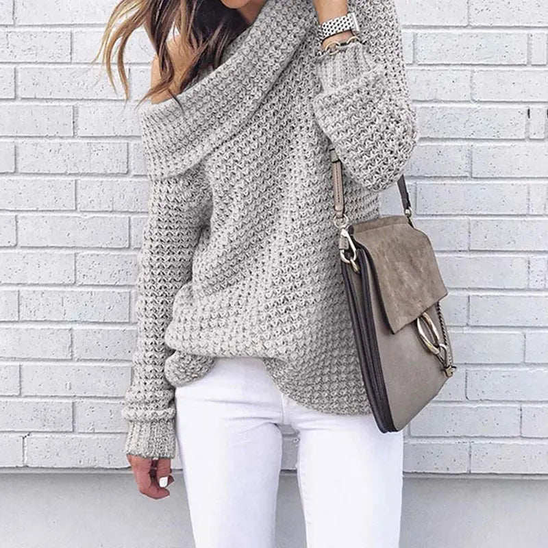 Streetwave Off Shoulder Knit Pullover For Women Warm Cozy Festive Winter Wear Trendy Casual Layering