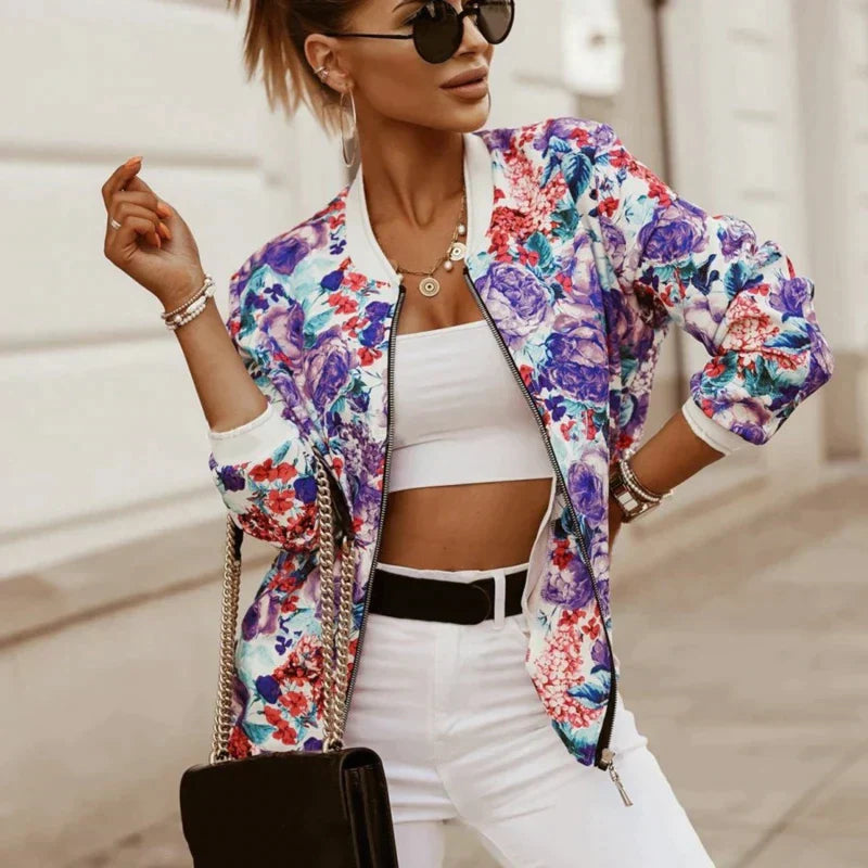 Street-wave Women's Summer Bomber Jacket Lightweight Versatile Floral Style for Chic Days