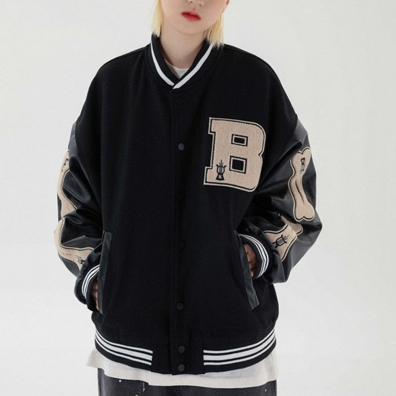 Street Wave Women Baseball Jacket Green Varsity Stylish With Bone Patch Sleeves For Women