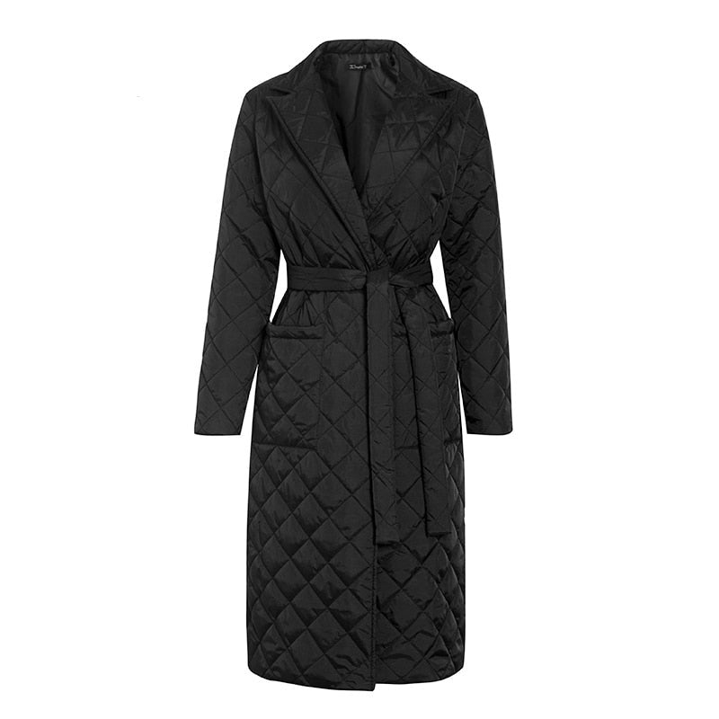 Street-wave Quilted Long Winter Coat for Women, Warm Belted Puffer With Cozy Fit