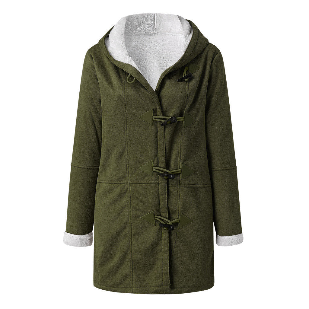 Street-wave Hooded Duffel Coat For Women With Pockets And Toggle Closures Warm Fleece Lined Outerwear