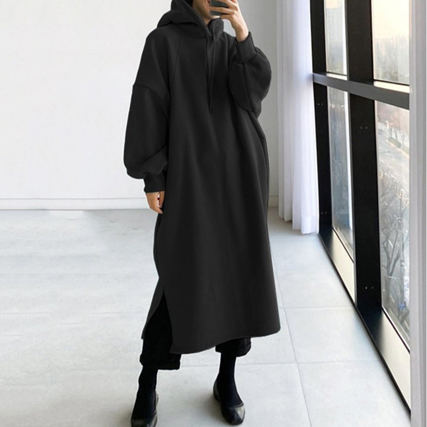Street-wave Womens Hooded Sweatshirt Dress Cozy Oversized Pullover For Everyday Comfort