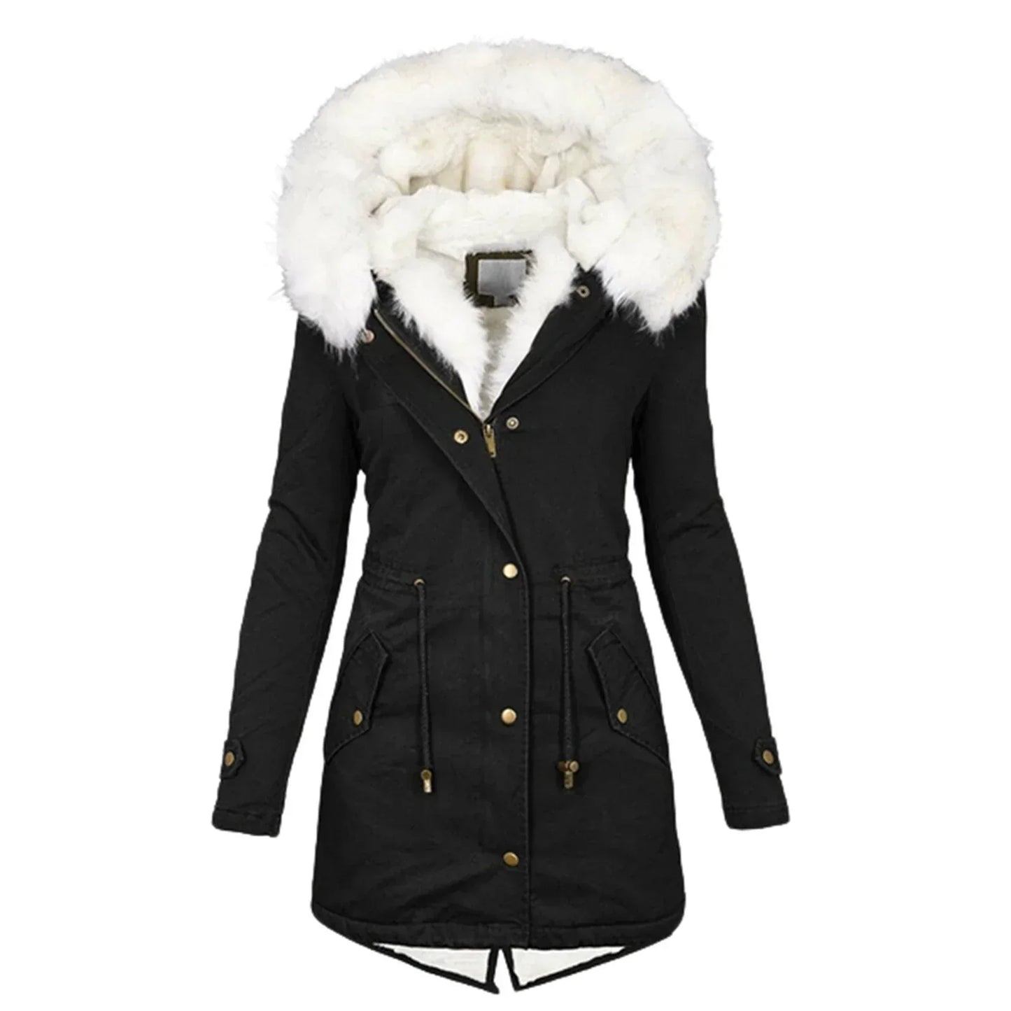 Streetwave Long Winter Coat With Fur Trim Hood For Women Warm Insulated Parka With Drawstrings