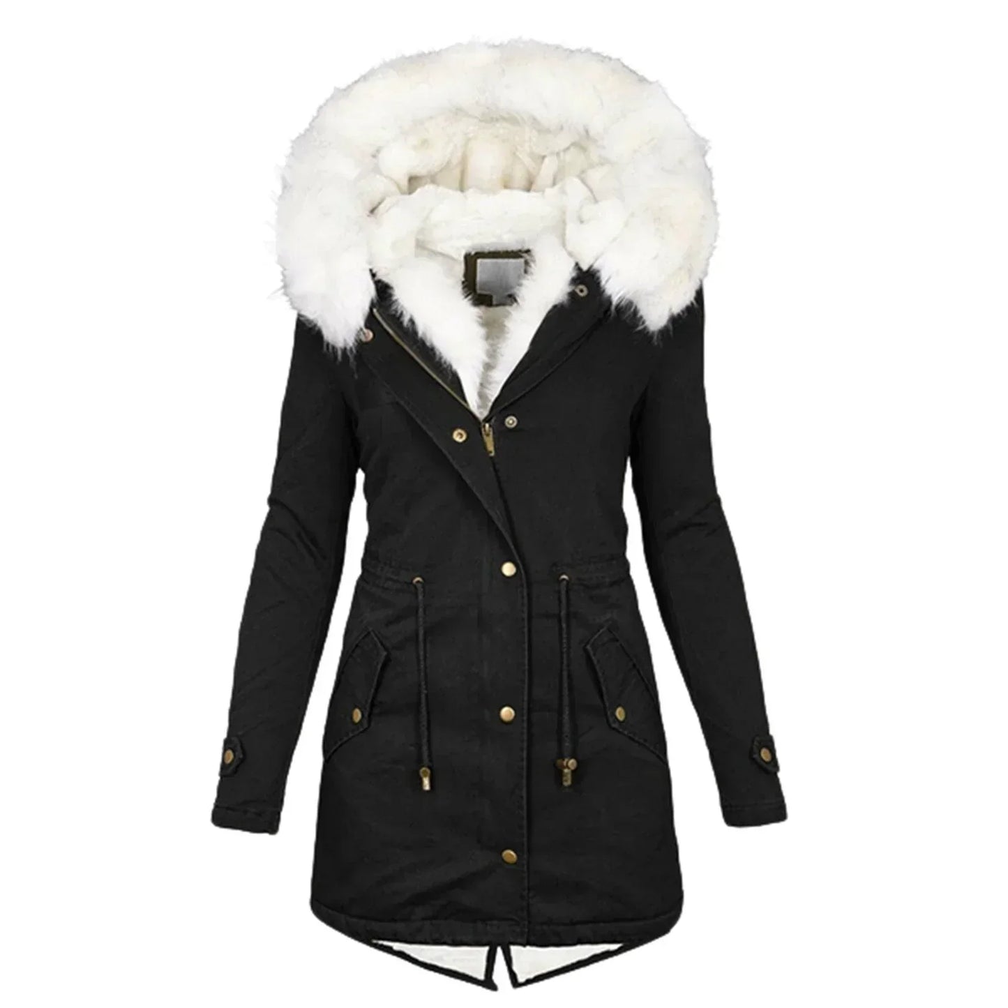 Street-Wave Womens Long Winter Coat With Hood Fur Trim Insulated For Cold Days And Knee Length