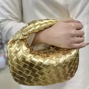 Street-wave Metallic Woven Handbag Luxurious Braided Leather Bag For Fashionable Women