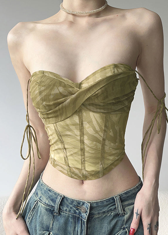 Hauts d'été en tulle vert clair avec ceinture nouée - Street-Wave