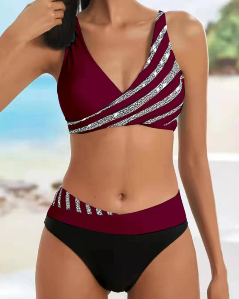 Women's Printed Bikini Set with Adjustable Straps and Removable Pads