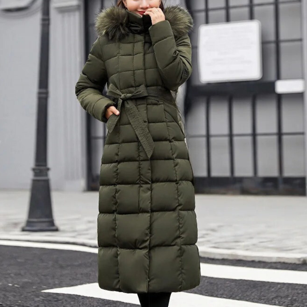 Street Wave Wendy Modern Winter Jacket For Women Quilted Warm Coat With Belt And Fur Trim
