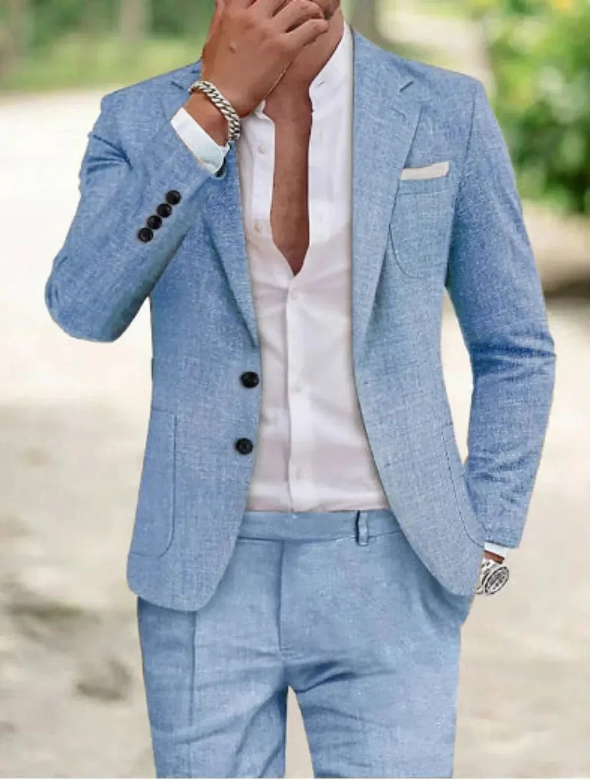 Mens Formal Slim Fit Suit Street Wave Light Beige Premium Textured Fabric Office