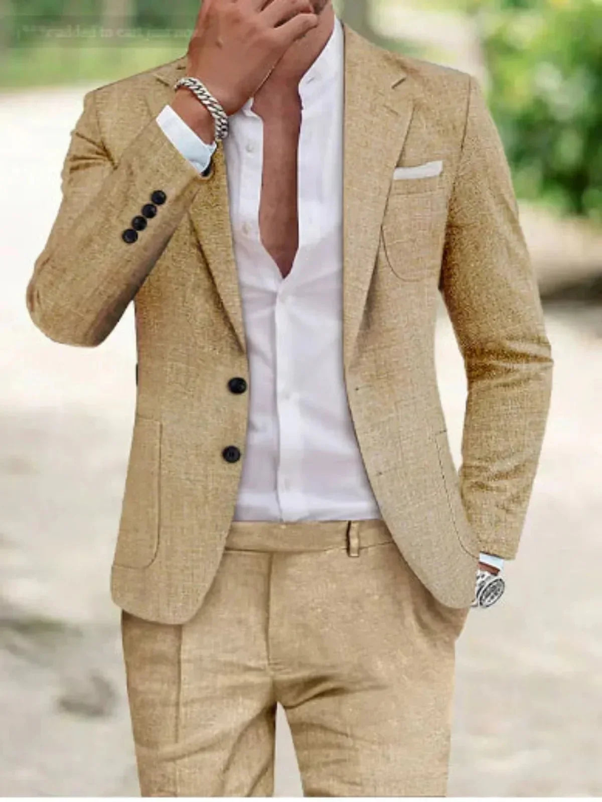 Mens Formal Slim Fit Suit Street Wave Light Beige Premium Textured Fabric Office
