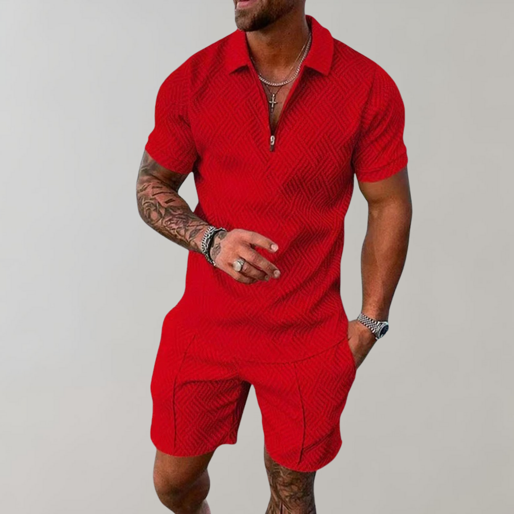 Street-Wave Mens Summer Suit 2-Piece Set Breathable Black Geometric Pattern For Fashionable Men