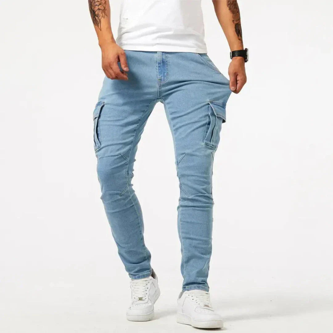 Waylynn Hunter Denim Slim Cargo Pants For Men With 4 Way Stretch