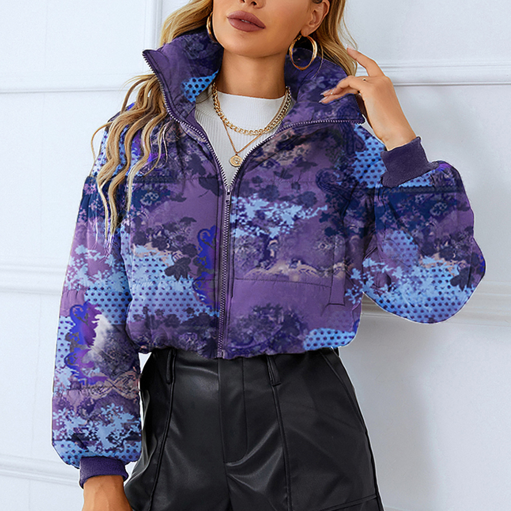 Street-Wave Cropped Winter Jacket For Women With Cozy Warmth And Bold Floral Print