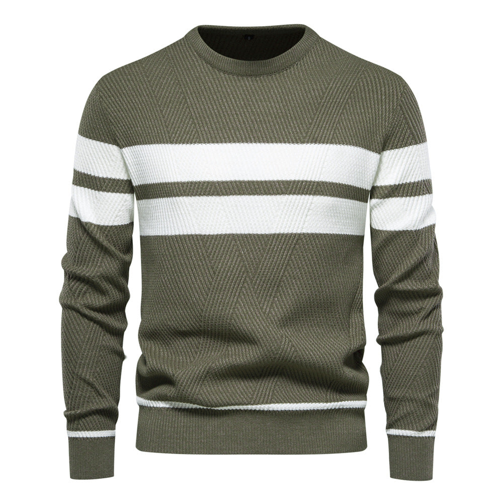 Street-Wave Men's Striped Crewneck Knit Sweater With Soft Comfort Timeless Classic For Style-Conscious Men