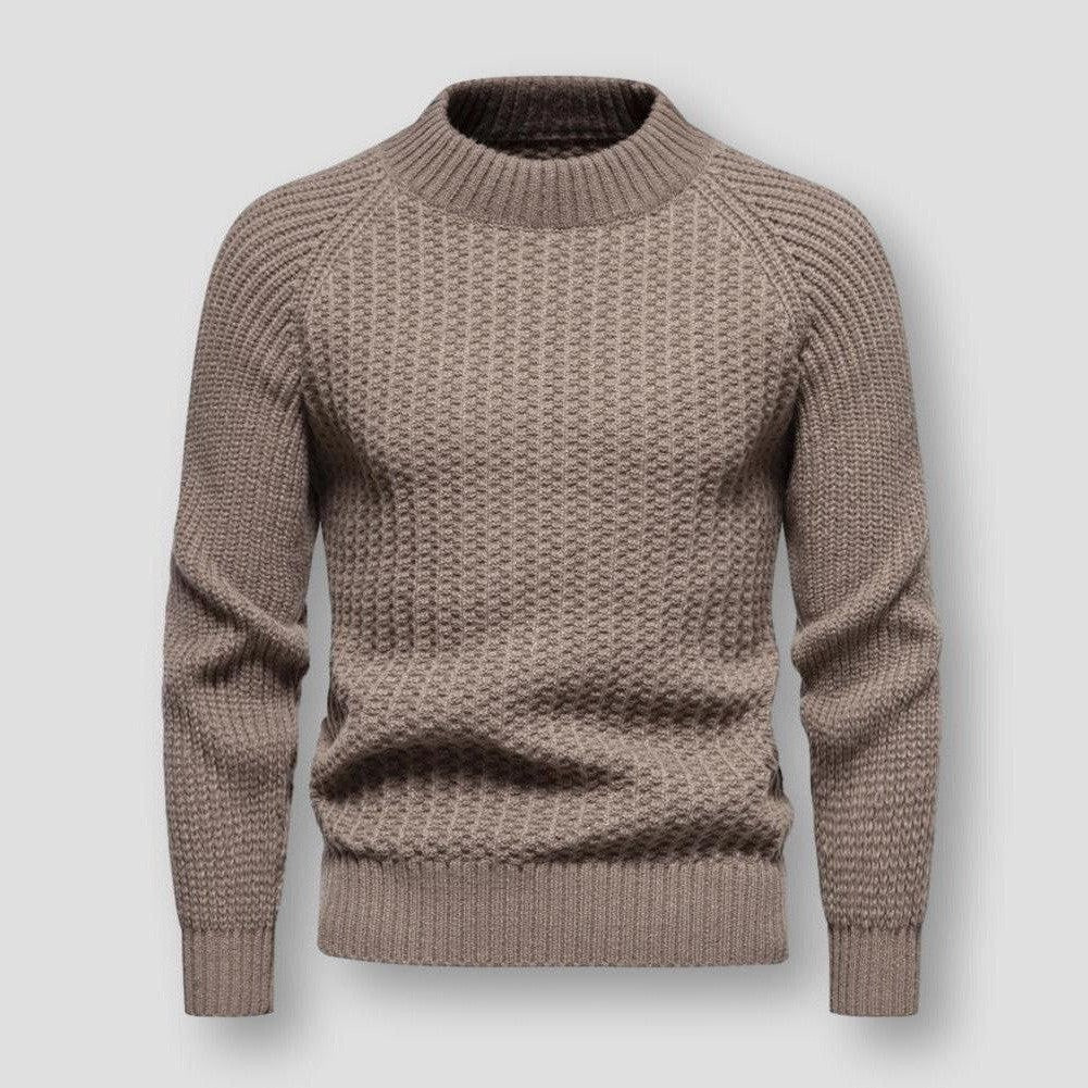 Street-Wave Men's Waffle Knit Sweater With Globe Pattern For Travelers Elegant Travel Ready Warmth
