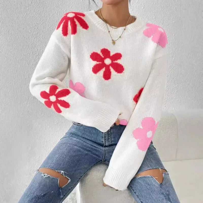 Floral Sweater Cozy Loose Fit Knit Pullover By Street Wave For Women Winter Wardrobe