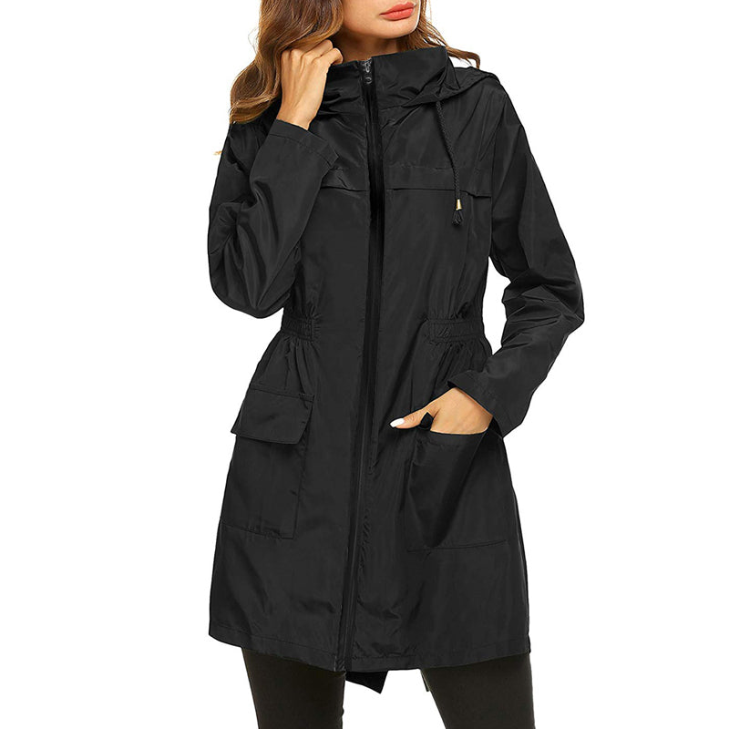 Street-wave Packable Raincoat For Women With Hood Water-Repellent And Pockets Lightweight Travel Friendly