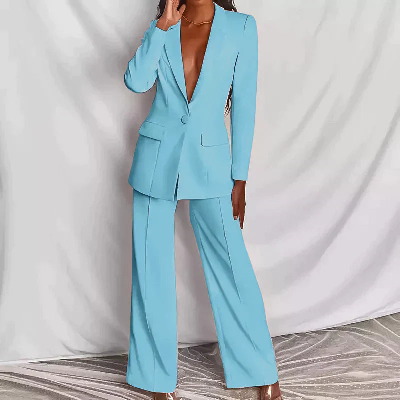 Street-wave Annie Blazer And Trousers Set For Women, Timeless Professional Chic Office Wear
