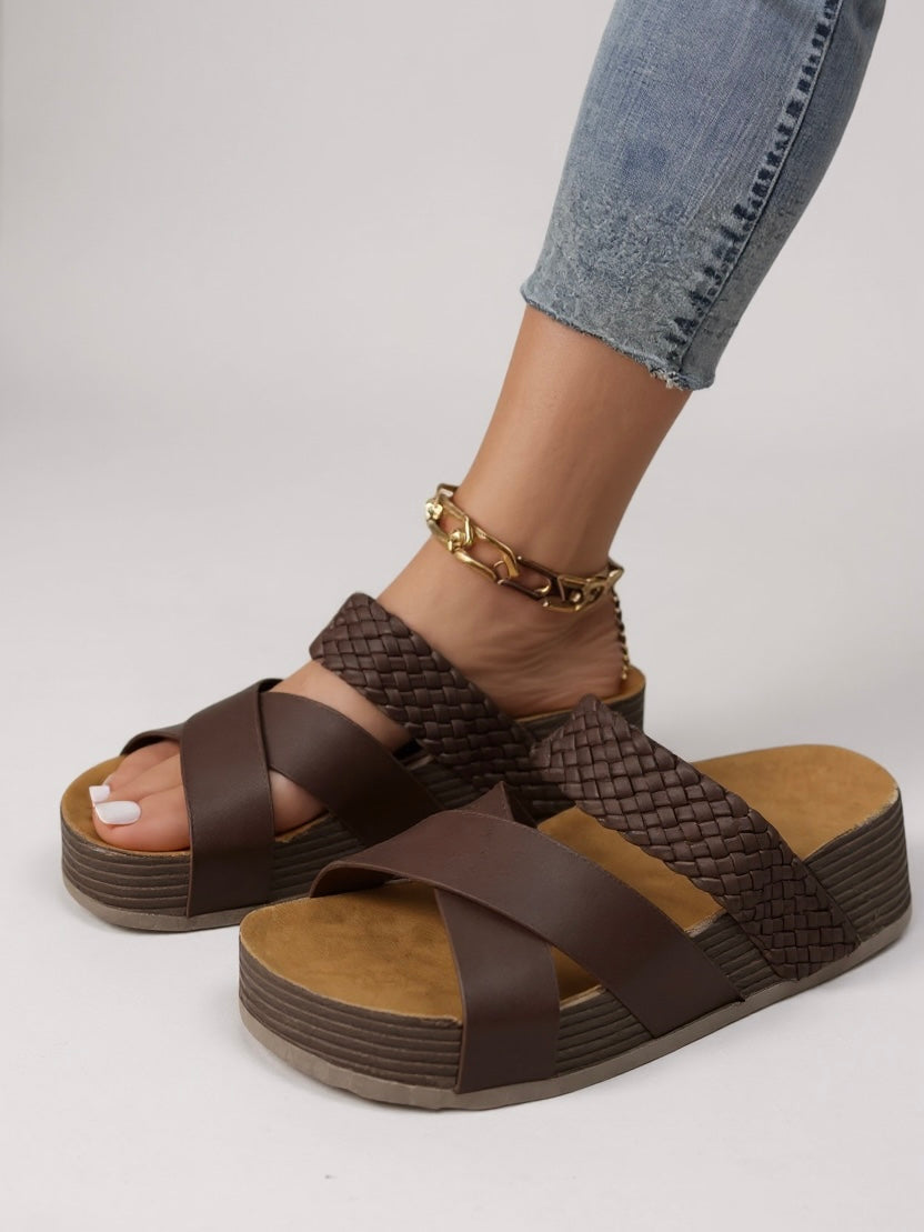 Women's Woven Platform Sandals with Cushioned Sole and Adjustable Straps