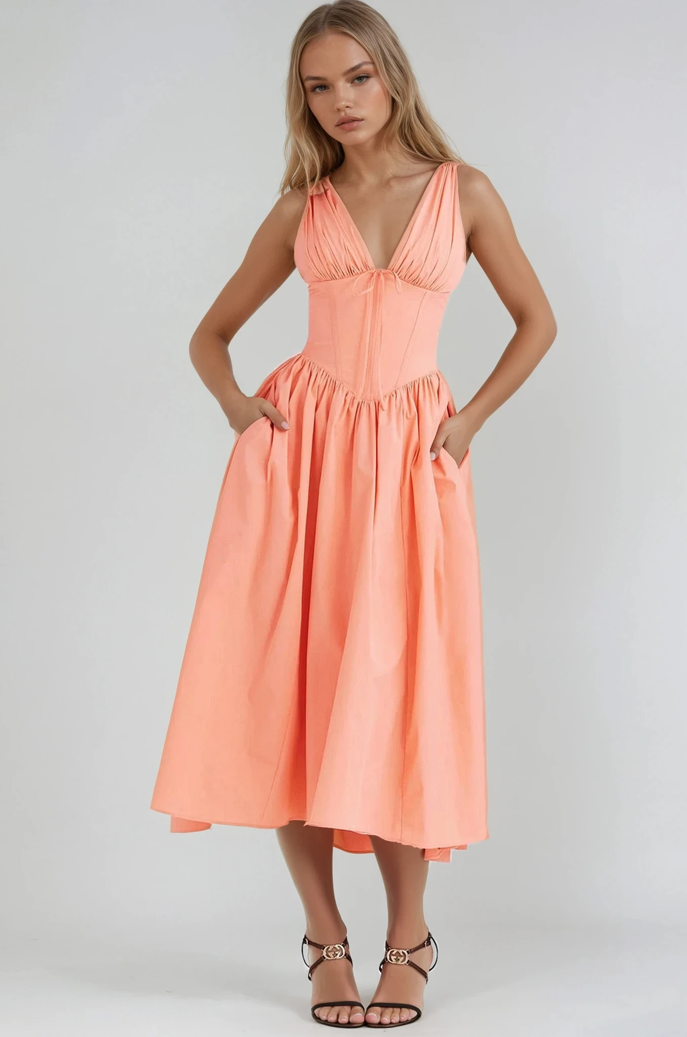 Women's Summer Dress with Adjustable Straps and Flowing Skirt