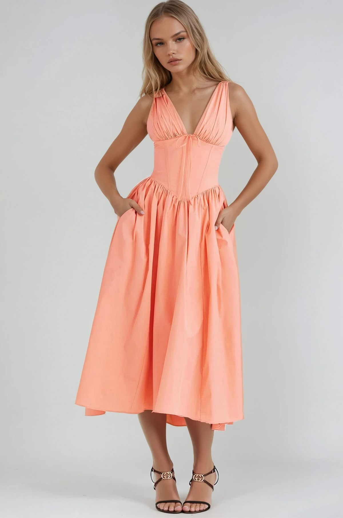 Women's Summer Dress with Adjustable Straps and Flowing Skirt