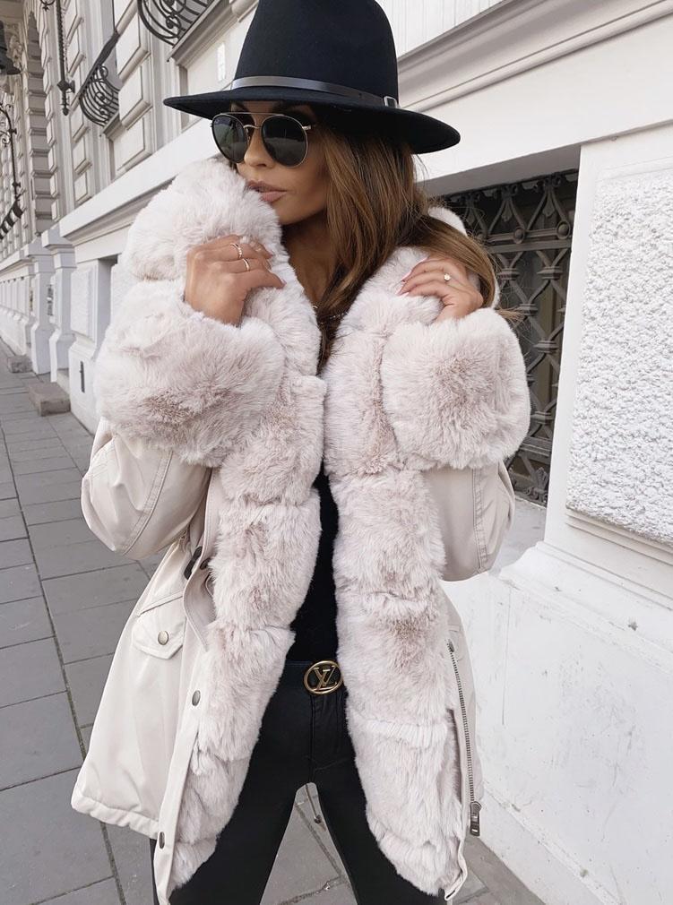 Street-Wave Fur Collar Hooded Coat With Zip For Women Cozy Chic Winter Outerwear