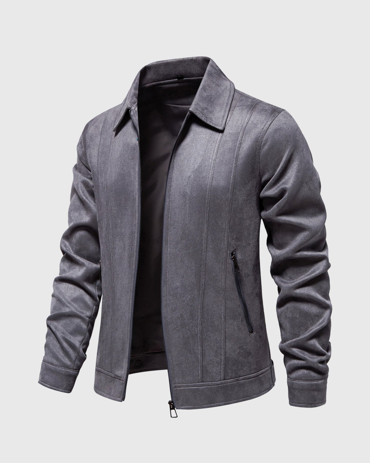 Street-wave Jacket Slim Fit Suede Texture Front Zip For Men Everyday Urban Essential