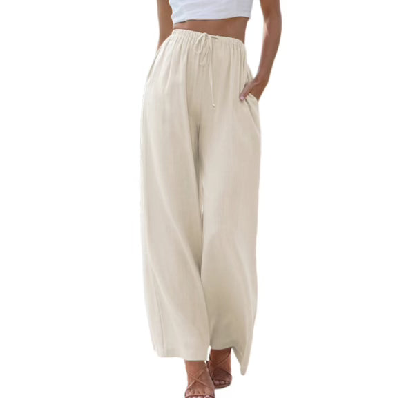 Street-Wave Breathable Linen Blend Set For Women Sleeveless Top Wide Pants