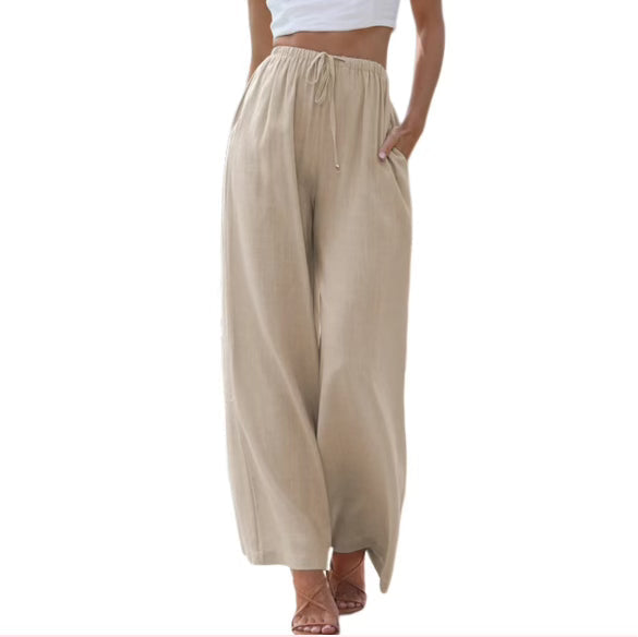 Street-Wave Breathable Linen Blend Set For Women Sleeveless Top Wide Pants