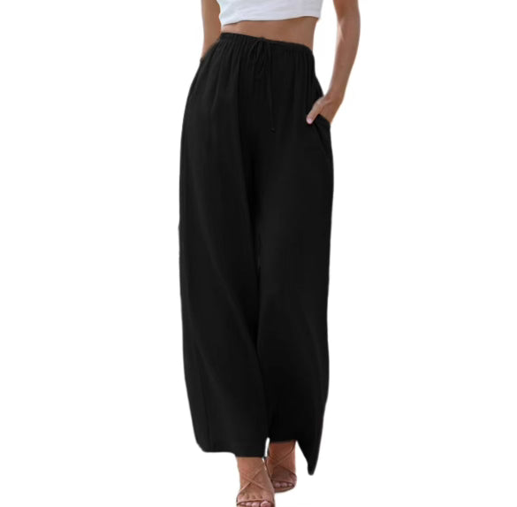 Street-Wave Breathable Linen Blend Set For Women Sleeveless Top Wide Pants