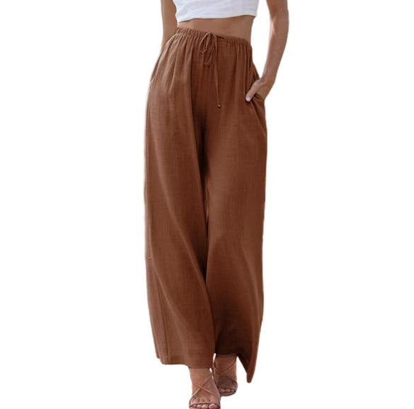 Street-Wave Breathable Linen Blend Set For Women Sleeveless Top Wide Pants