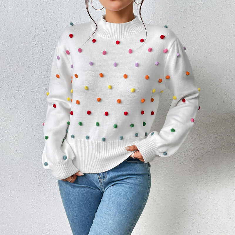 Streetwave Womens Cozy Knit Pullover With Pom Pom Embellishments Relaxed Fit All Season Wear