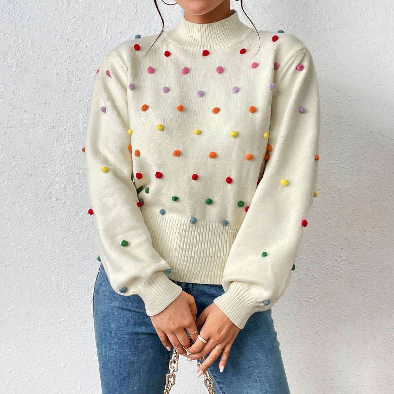 Streetwave Womens Cozy Knit Pullover With Pom Pom Embellishments Relaxed Fit All Season Wear