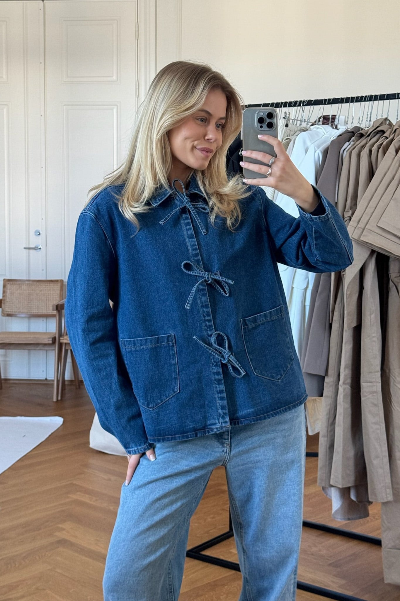 Street-Wave Denim Jacket Lace-Up Front Casual Timeless Comfort For Women Everyday Wear
