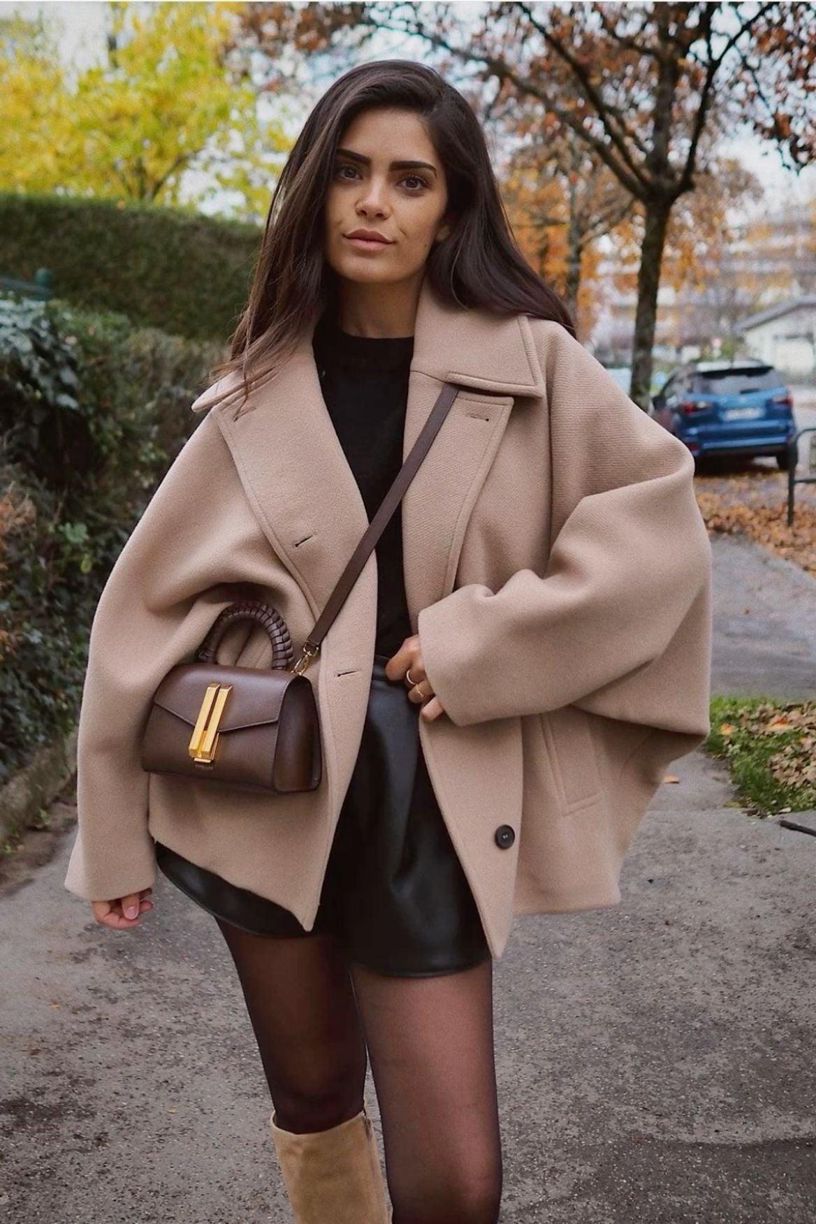 Oversized Wool Coat Street Wave for Women Double Breasted Wool Blend Cozy Chic Warmth