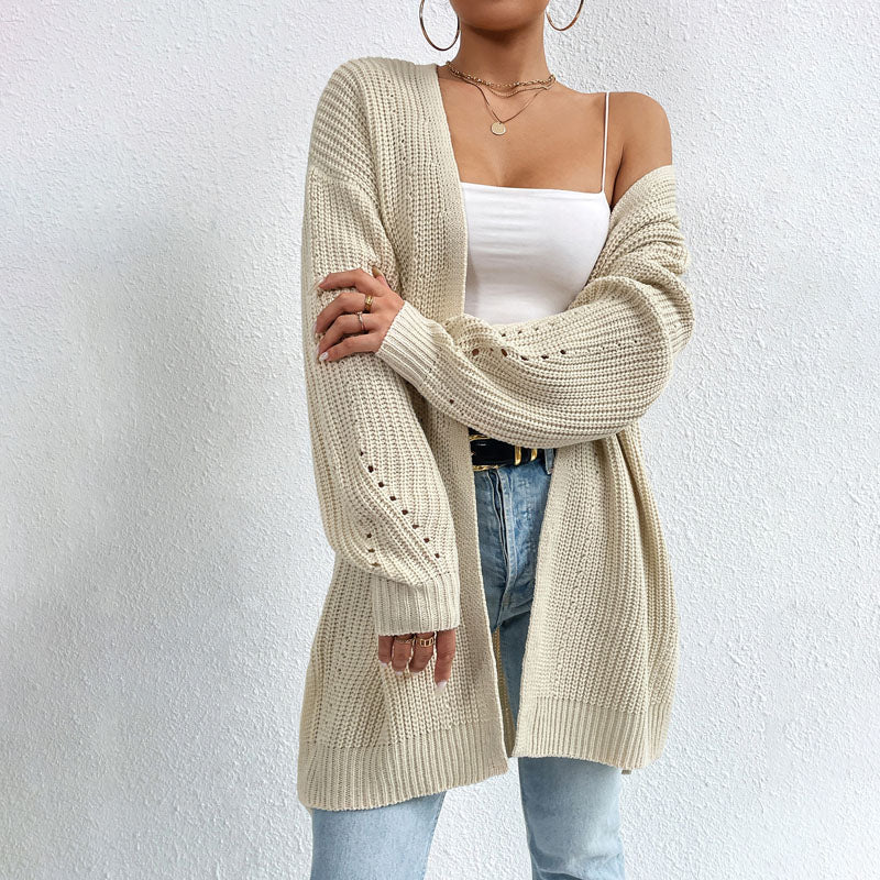 Street-wave Solid Color Cardigan For Women With Pockets Cozy Cotton-Acrylic Knitwear
