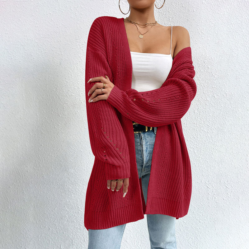 Street-wave Solid Color Cardigan For Women With Pockets Cozy Cotton-Acrylic Knitwear