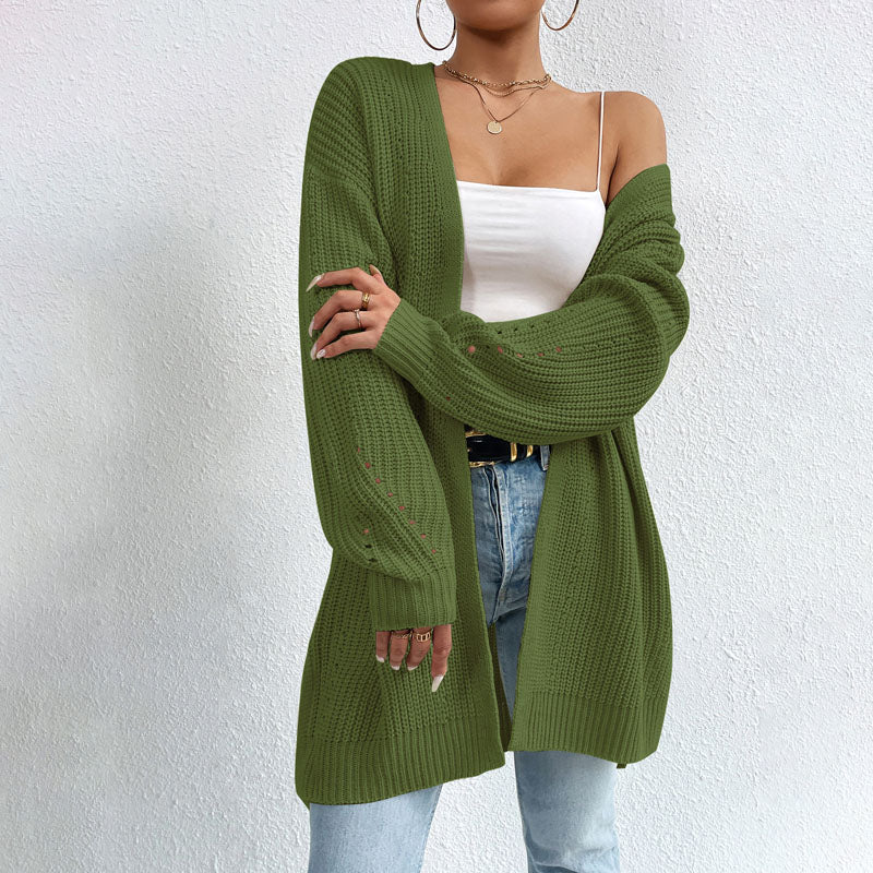 Street-wave Solid Color Cardigan For Women With Pockets Cozy Cotton-Acrylic Knitwear