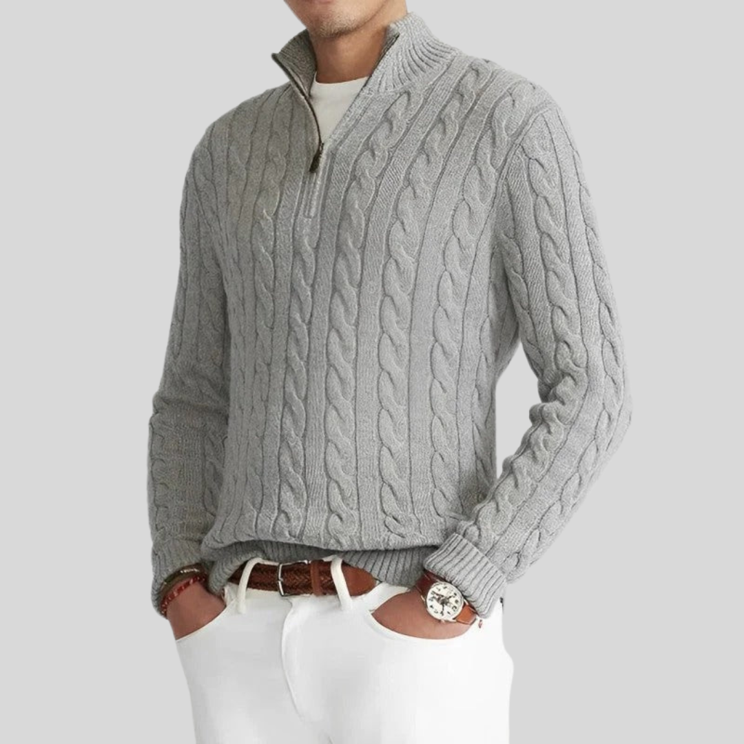 Cable Knit Zip Sweater For Men Street Wave Warmth Timeless Style Versatile Everyday Wear