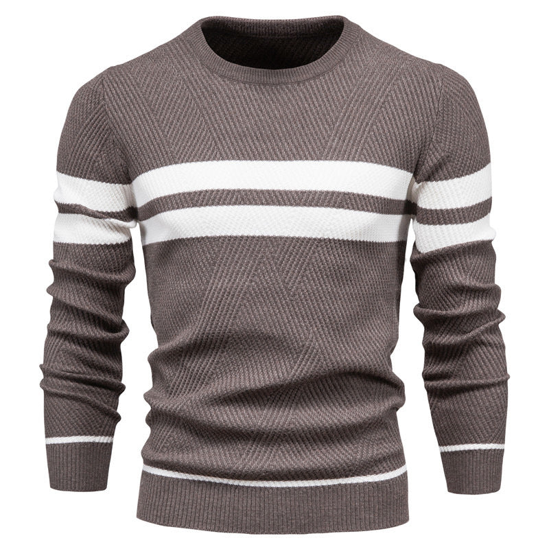 Street-Wave Men's Striped Crewneck Knit Sweater With Soft Comfort Timeless Classic For Style-Conscious Men