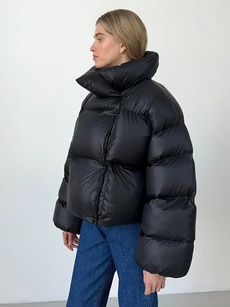 Street-Wave Womens Hooded Down Jacket Short Puffer Warm Urban Winter Coat Lightweight Chic