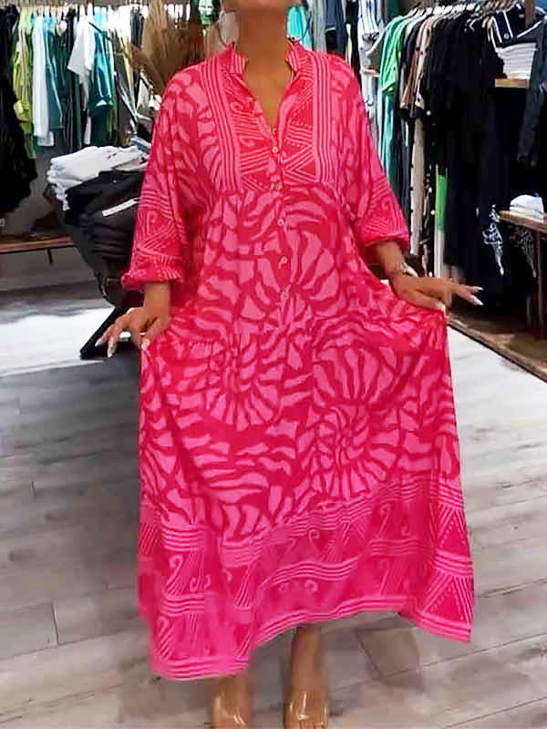 Geometric Print Maxi Dress By Streetwave For Women With Chic Airy Fit And Button Placket