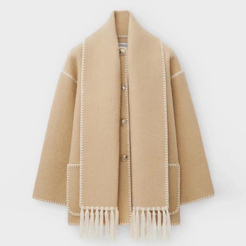 Marie Wool Hooded Jacket For Women With Premium Warmth And White Trim Winter Essential