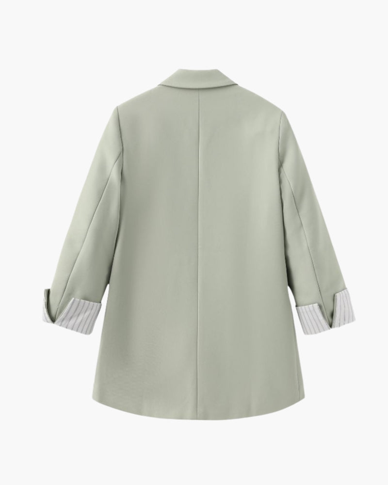 Street-wave Olive Green Double-Breasted Summer Blazer For Women Timeless Structured Elegance