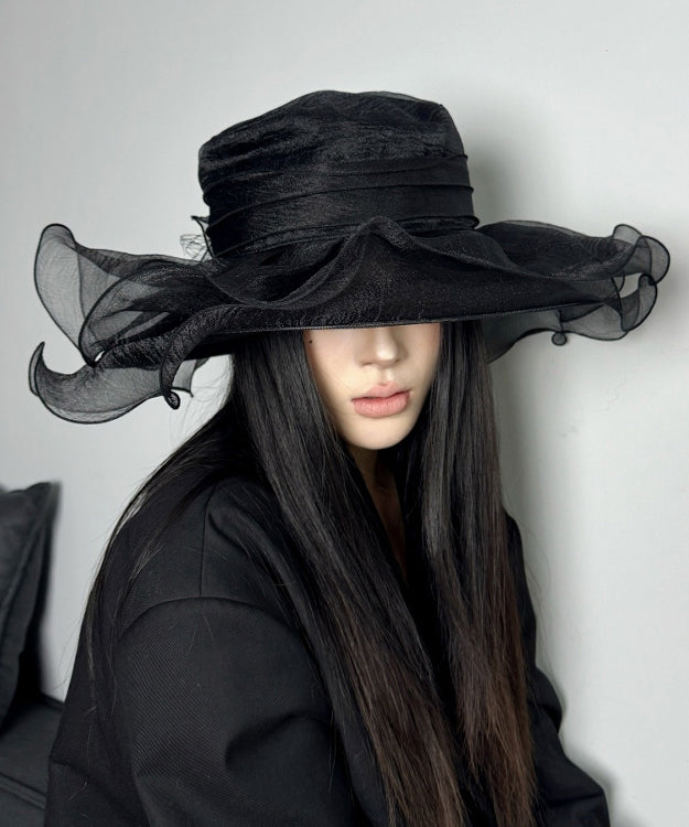 Chapeau de soleil italien noir à volants en organza - Street-Wave